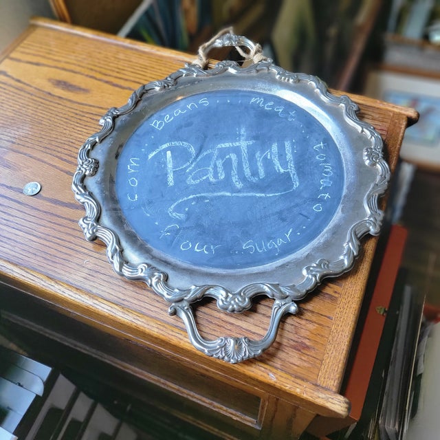 Vintage Chalk Board Menu Board Silverplate Tray Platter 22" X 17" W Hanger For Sale - Image 6 of 16