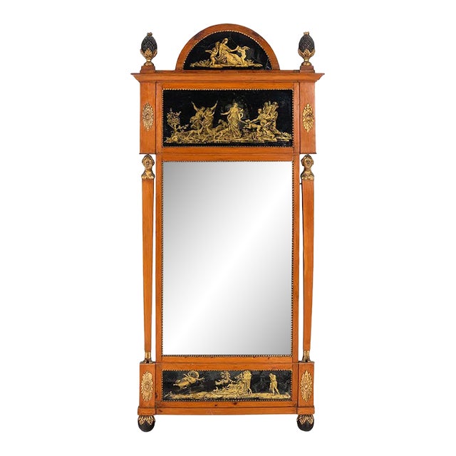 Early 19th Century Neoclassical Birch & Verre Églomisé Parcel-Gilt Mirror For Sale