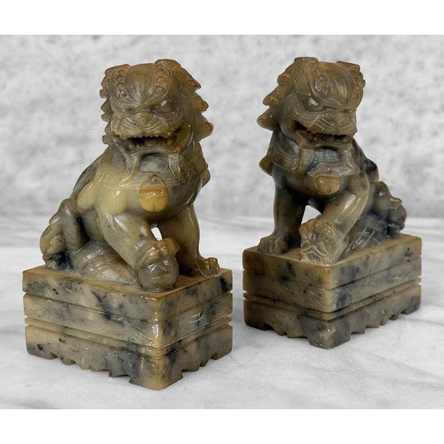 Antique Traditional Chinese Soapstone Foo Dog Bookend Sculptures - A Pair For Sale - Image 4 of 10