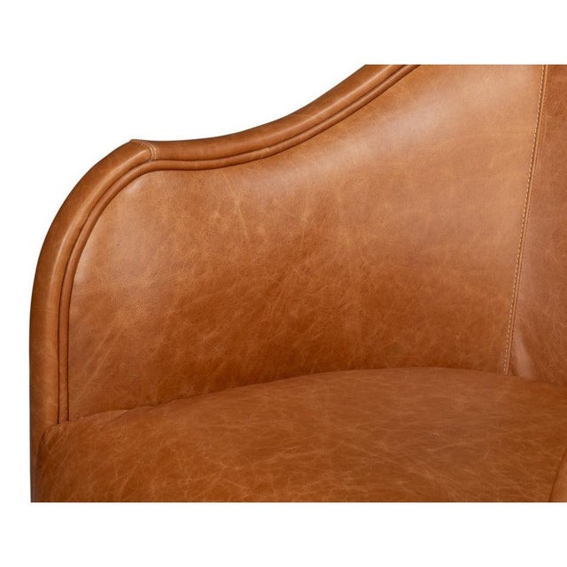 Barrel-Back Swivel Lounge Chair, Chestnut Brown Leather For Sale - Image 11 of 12