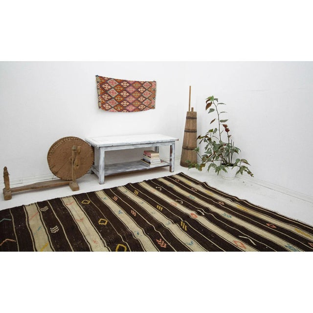 Brown & Ivory Striped Goat Hair Kilim Rug For Sale In Los Angeles - Image 6 of 7