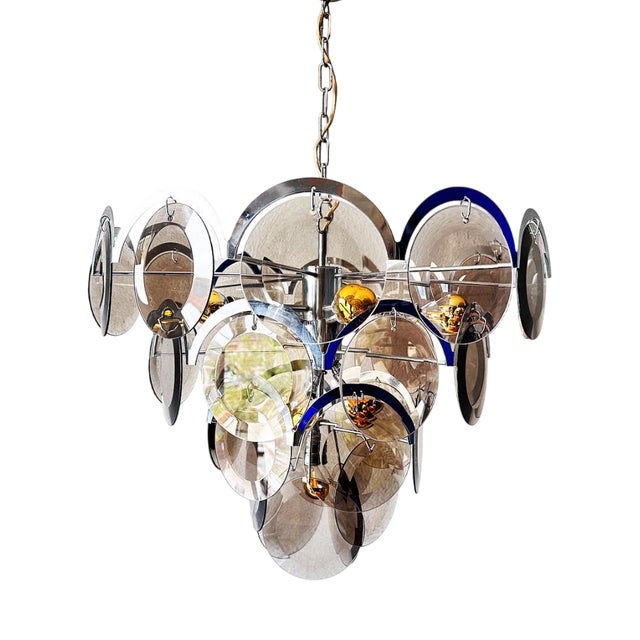 Vintage Brass and Glass Chandelier from Vistosi, 1970s For Sale