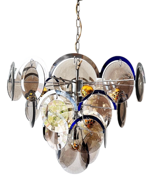 Vintage Brass and Glass Chandelier from Vistosi, 1970s