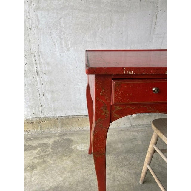Vintage Chinoiserie Crimson Writing Desk – Hollywood Regency / Postmodern Eclectic For Sale - Image 9 of 11