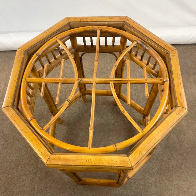 Wood Vintage Coastal Hollywood Regency Brighton Pavilion Bamboo Side Table Base For Sale - Image 7 of 12