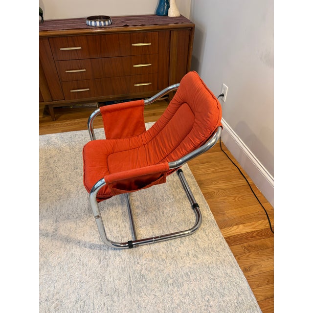 Pair (2) of 1970s Mid-Century Modern Attributed Vecta Zermatt Chrome and Canvas Sling Chairs For Sale In Boston - Image 6 of 12