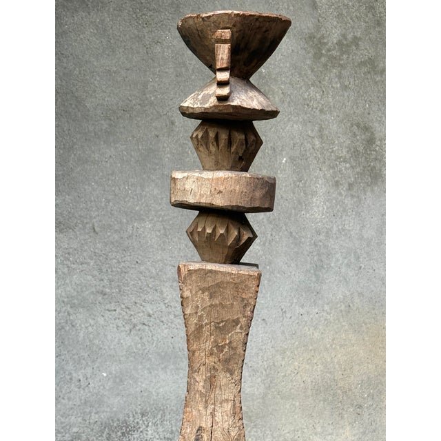 Wood Large Antique Abstract Hand-Carved Nupe House Post on Custom Stand For Sale - Image 7 of 12