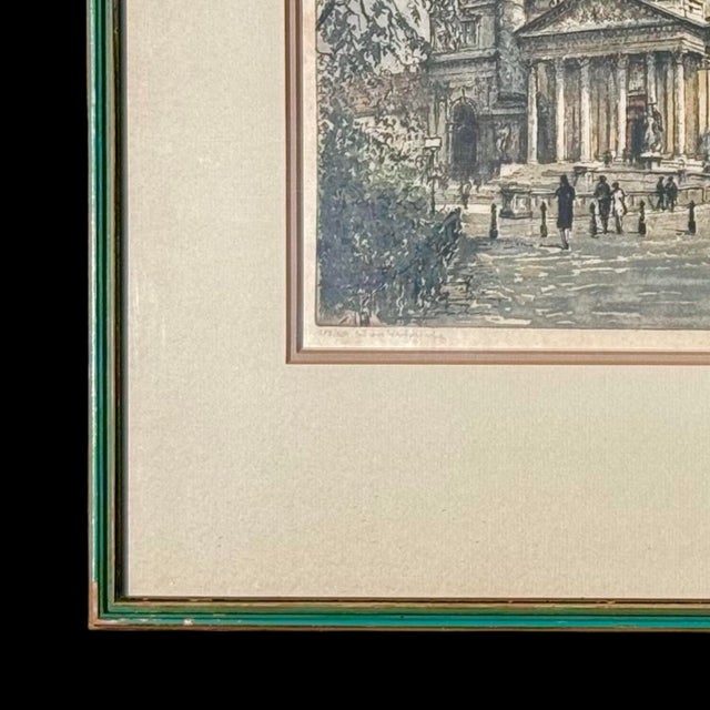 White Antique Etching Karlskirche Vienna Baroque Architecture, Signed & Framed For Sale - Image 8 of 9