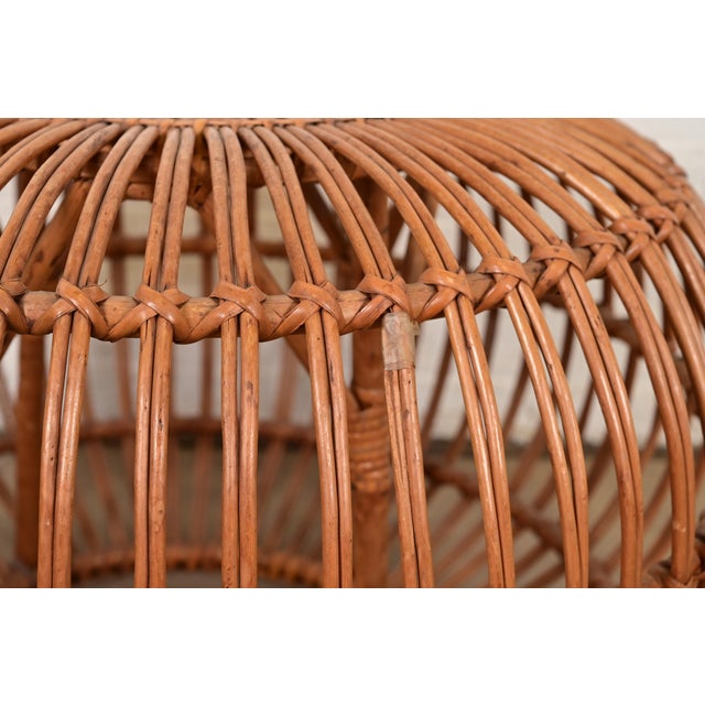 Franco Albini Mid-Century Organic Modern Italian Rattan Pouf Ottomans, Set of Four For Sale - Image 9 of 12