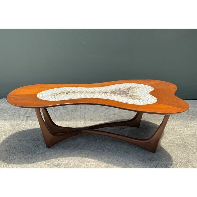 Wood Vintage Biomorphic Mosaic Top Coffee Table For Sale - Image 7 of 12