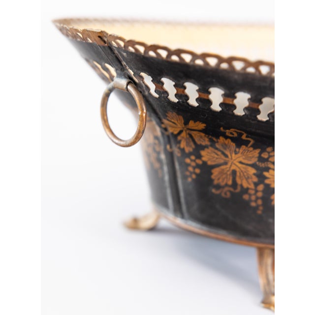 Metal Antique French Black and Gilt Tole Jardiniere Cachepot For Sale - Image 7 of 10