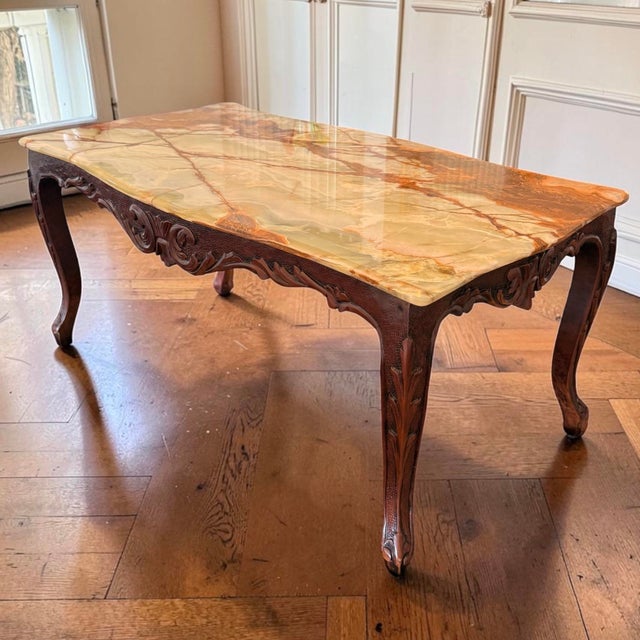 1970s Italian Vintage 4p Hand Carved Wood Onyx Top Coffee Table Side Accent Set For Sale - Image 12 of 15