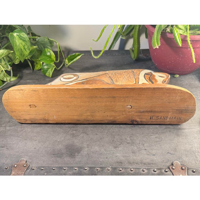 Mid-Century Modern Vintage 1970s MCM Wood Bison Sculpture Herbert H Sandmann Double Sided Carving - One of a Kind - 15.5" For Sale - Image 3 of 9