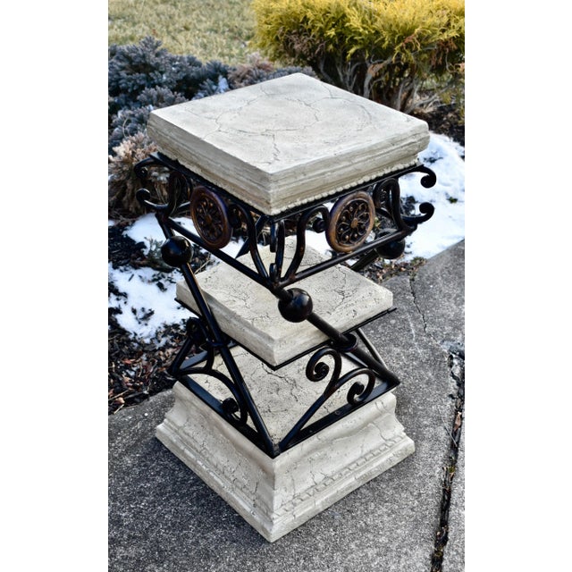 Faux Stone Plant Stand Side Table 3 Tier Vintage Neoclassical Metal 25" For Sale In Philadelphia - Image 6 of 11