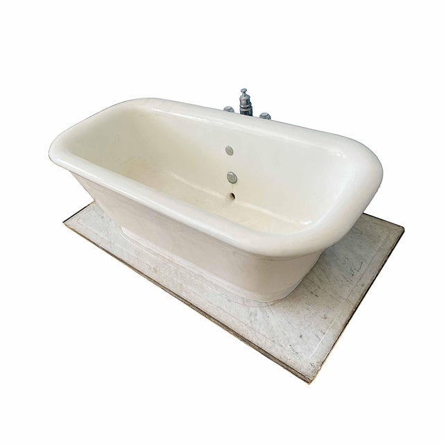 J. L. Mott Iron Works Rare J.L.Mott Antique Freestanding Earthenware Tub With Marble Base For Sale - Image 4 of 7