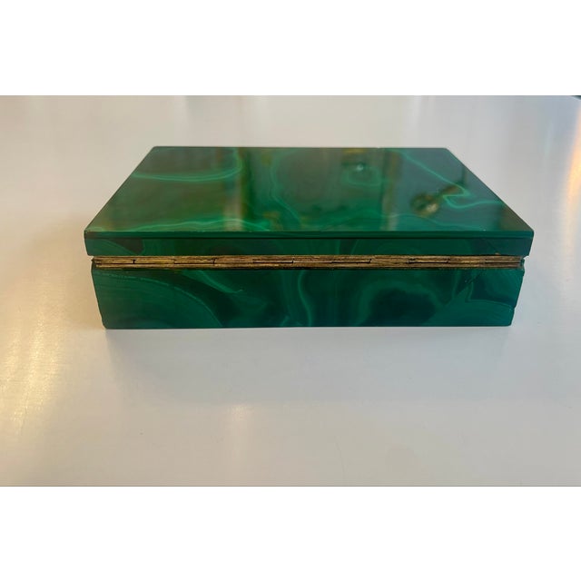 1950s Malachite Box with Gilt Sterling Silver Hinge, 1950 For Sale - Image 5 of 10