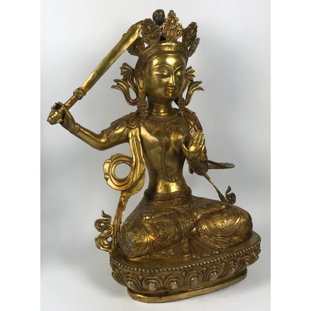 Figurative Chinese Art Gold Gilt Bronze Sitting Buddha For Sale - Image 3 of 7