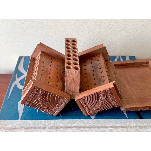 1940s Hand-Carved Wooden Cigarette Dispenser Box For Sale - Image 4 of 11