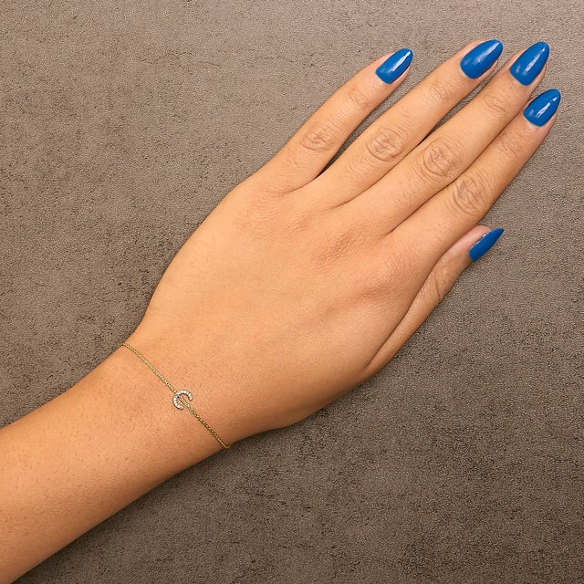 Early 21st Century 10K Yellow Gold Diamond Accent "C" Initial Charm and Link Bracelet For Sale - Image 5 of 6