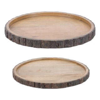 Set of 2 Natural Mango Wood Decorative Trays For Sale