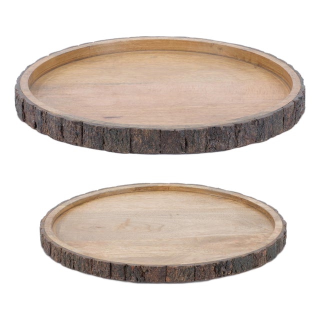 Set of 2 Natural Mango Wood Decorative Trays For Sale