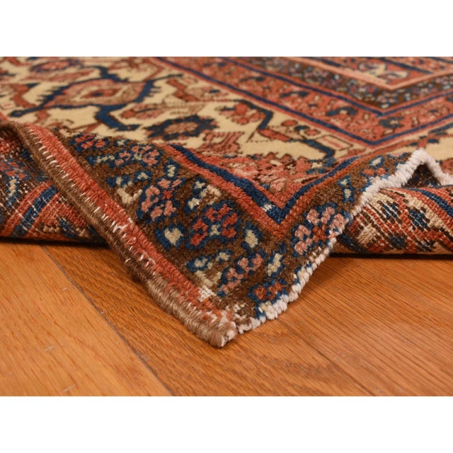Textile 1900 12'6"x19'6" Dark Coral Antique Persian Bakshaish Even Wear Wool Hand Knotted Rug For Sale - Image 7 of 11