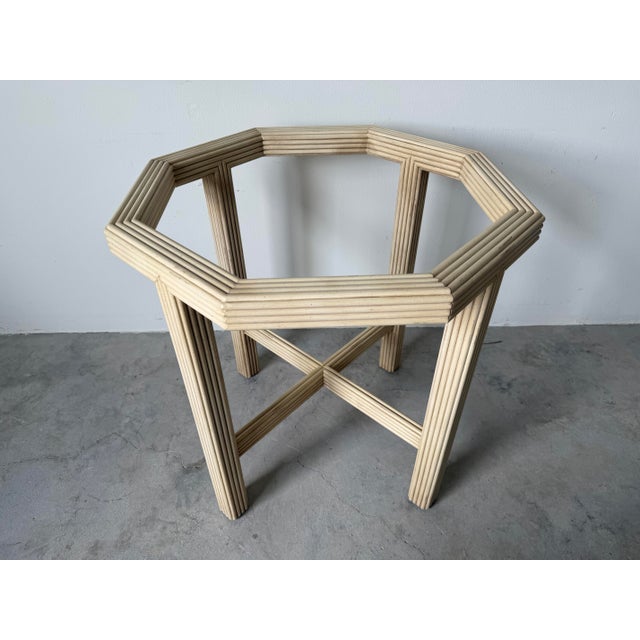 Vintage Faux Pencil Reed Carved Wood Octagonal Dining Table Base For Sale - Image 10 of 12