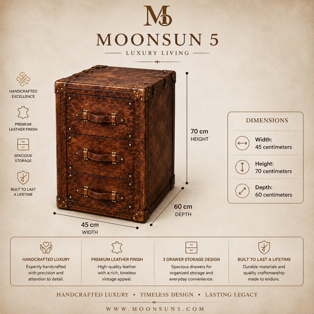 Luxury Leather Dark Brown Nightstand Pair, Handmade Vintage Trunk Bedside Tables, Leather Drawer Cabinet, Brass Studded Bedroom Storage For Sale - Image 6 of 9