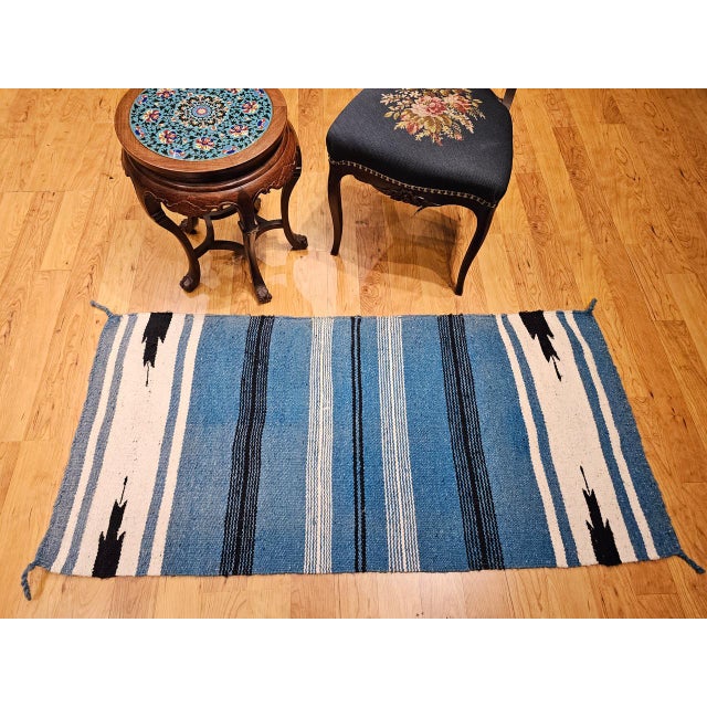 Vintage Southwestern Area Rug, Handwoven Wool, Stripe Pattern, Persian Blue, 3x5 For Sale - Image 4 of 12