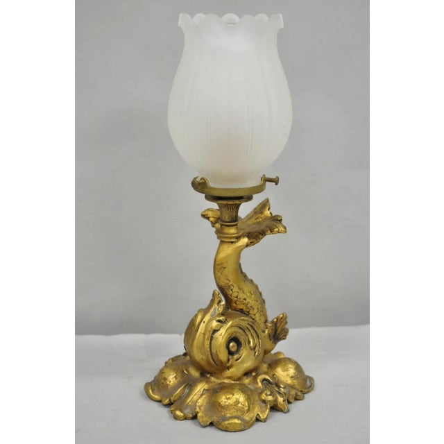 Antique French Art Nouveau Small Gold Gilt Metal Figural Dolphin Table Lamp For Sale - Image 11 of 11