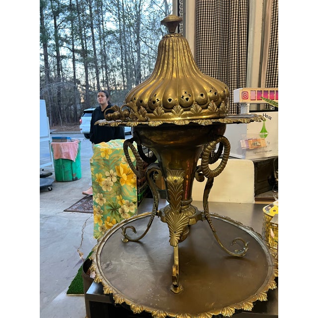 Large Vintage Brass Detailed Samovar and Decorative Stand For Sale - Image 4 of 12