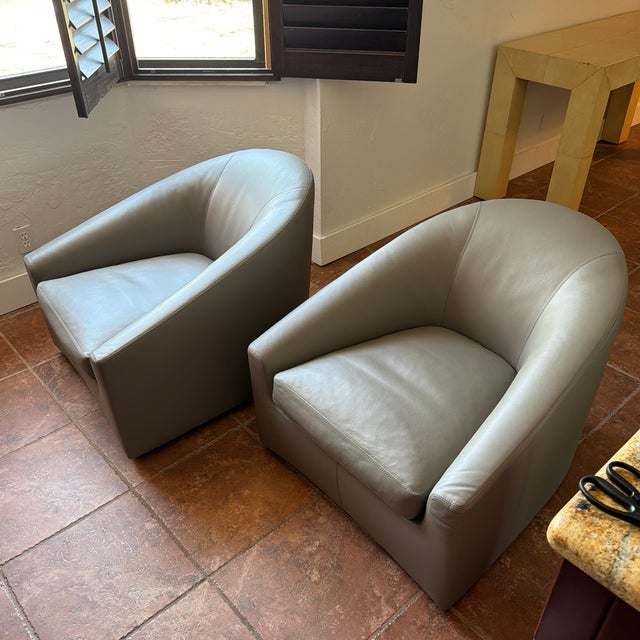 Gray Minotti Quinn Swivel Chairs - Pair For Sale - Image 8 of 10