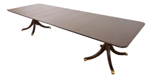 Baker Furniture Style Georgian Mahogany Double Pedestal Extension Dining Table, Newly Refinished