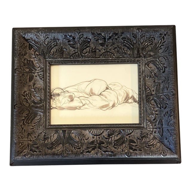 1970’s Original Nude Modernist Ink Drawing Ornate Tabletop Frame For Sale