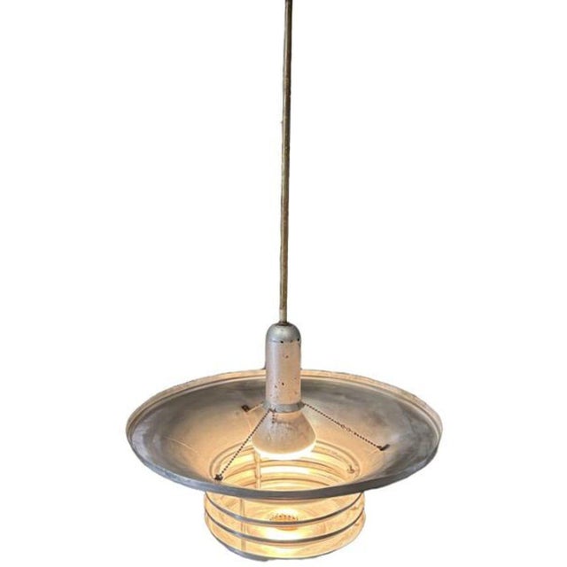 1930s 1930s Art Deco Machine Age Spun Aluminum 23" 3 Ring Pendant Light, 5 Available For Sale - Image 5 of 12