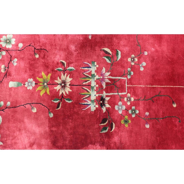 Antique Art Deco Rug in Rich Red Field With Light Grey and Floral Accents For Sale In Atlanta - Image 6 of 14
