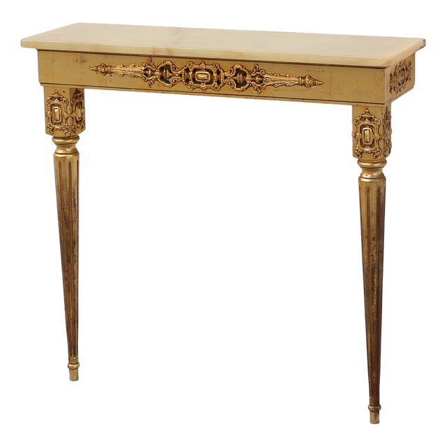 Louis XVI Style Gilt Wall Console with Onyx Marble Top, Italy, 1950s For Sale