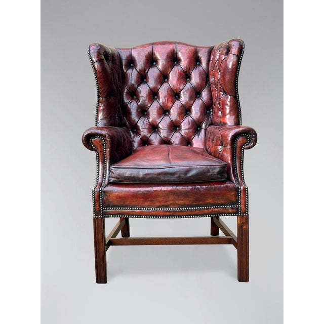 Late 19th Century Antique Burgundy Brown Leather Wing Chair, 1880 For Sale - Image 5 of 7