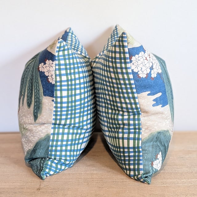 Chinoiserie Thibaut Anna French Willow Tree 20" Pillows with Alan Campbell Country Check Back - a Pair For Sale - Image 3 of 6