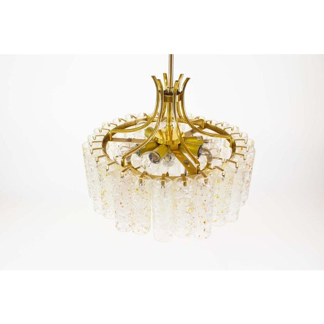 Gold Large Brass and Goldflake Glass Chandelier attributed to Doria Leuchten, Germany, 1970s For Sale - Image 8 of 11