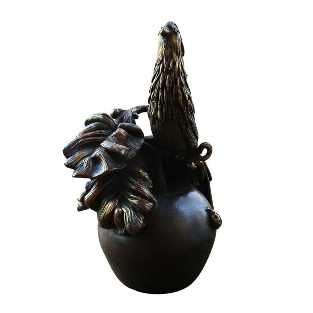 Victorian Intricate Bronze Pheasant Bird on Apple With Ladybug Antique Table Bell For Sale - Image 3 of 12
