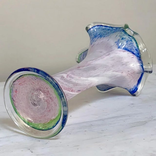 Mid-Century Murano Glass Ruffled Top Vase For Sale - Image 12 of 13