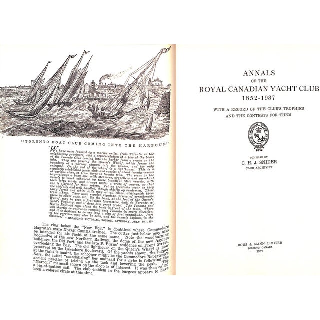 "Annals of the Royal Canadian Yacht Club 1852-1937" Snider, c.h.j. [Club Archivist] For Sale - Image 9 of 12