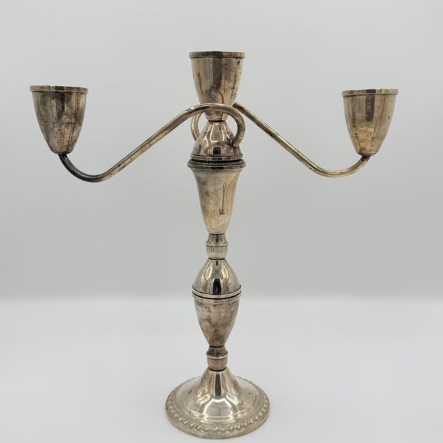 Neoclassical Midcentury Duchin Creation Weighted Sterling Silver Three-Way Convertible Candelabra — A Pair For Sale - Image 3 of 10