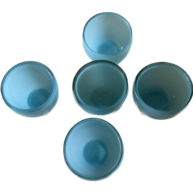 American Vintage 1980s Glass Aqua Blue Votive Holders - Set of 5 For Sale - Image 3 of 5