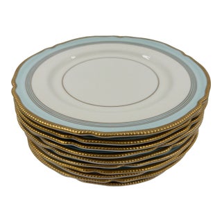 Mid 20th Century 10 Castleton China "Tremont" Pattern Dinner Plates Light Aqua Turquoise For Sale