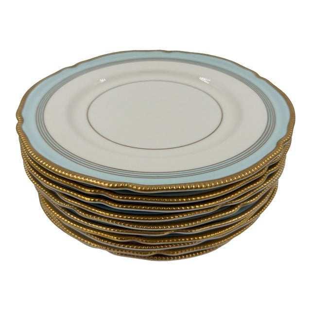 Mid 20th Century 10 Castleton China "Tremont" Pattern Dinner Plates Light Aqua Turquoise For Sale