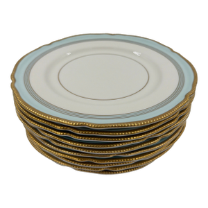 Mid 20th Century 10 Castleton China "Tremont" Pattern Dinner Plates Light Aqua Turquoise