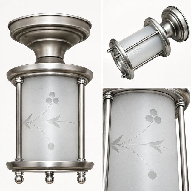 Elegant Vintage Ceiling Light with Frosted Botanical Glass A classic vintage traditional style with a refined, slightly...