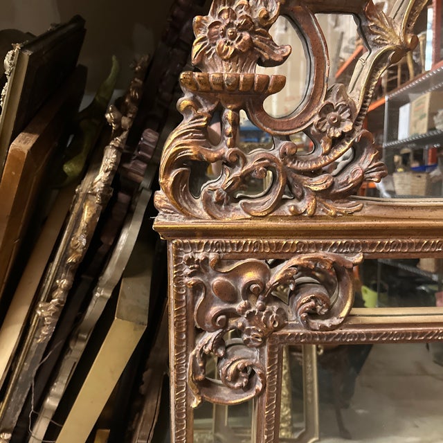 Mid-Century Modern 1970s Large Heavy Gold Detailed Wall Mirror For Sale - Image 3 of 7